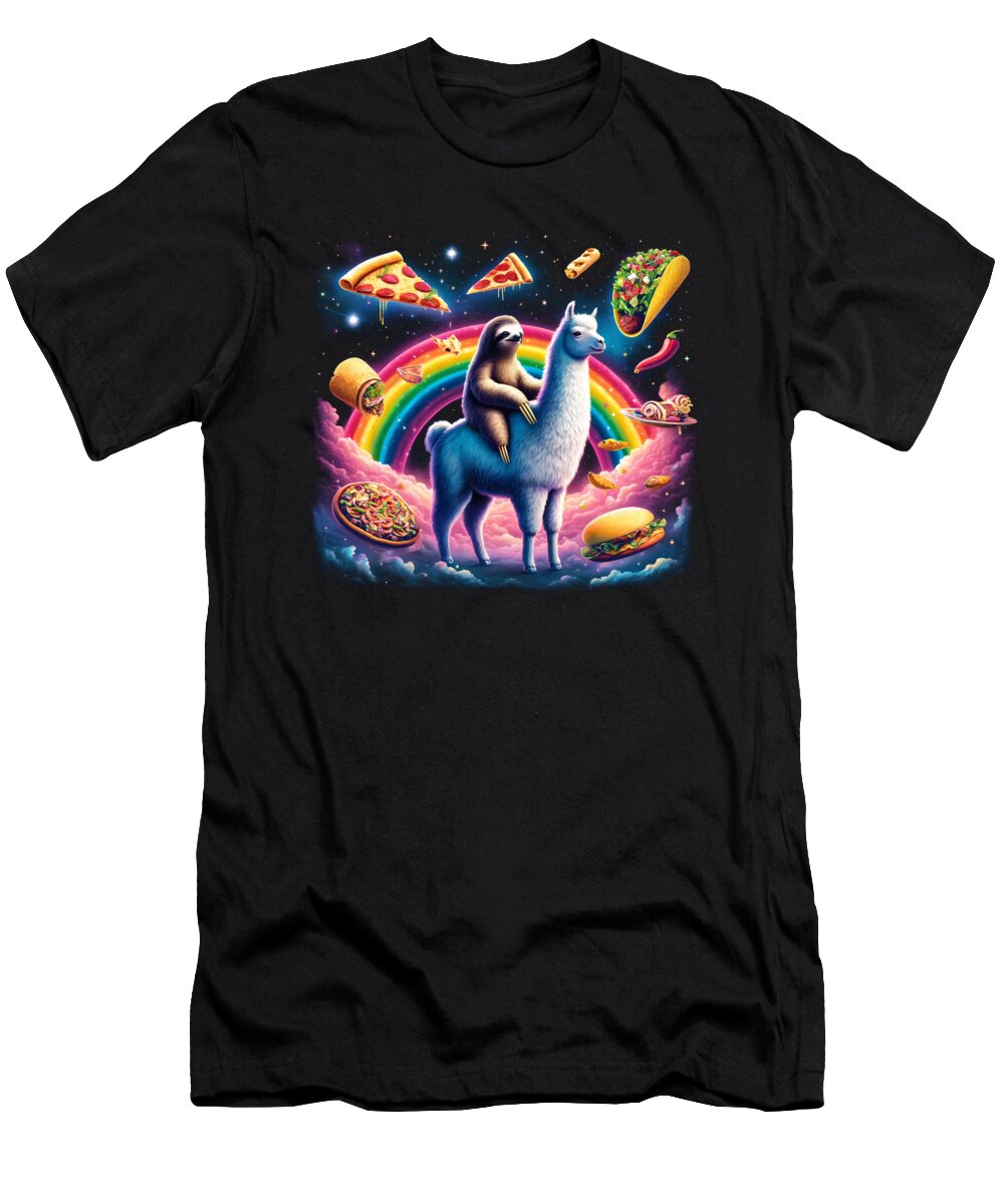 Sloth Riding Llama Pizza Taco Burrito Burger Galaxy Rainbow Job T-Shirt