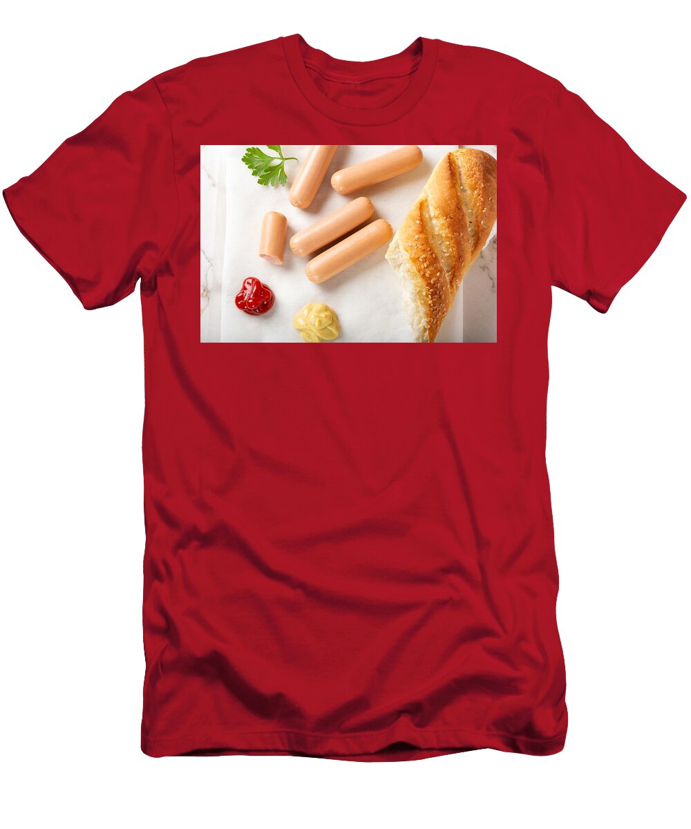 Small Sausages with Bread Ketchup and Mustard Sebastian Radu T-Shirt