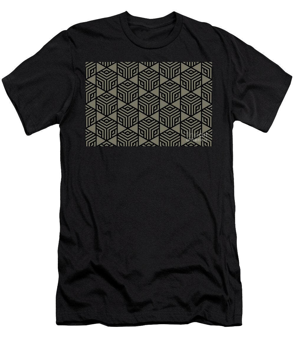 Smoked Green and Black Stripe Cube Tile Pattern Petite Pattern Minimal Graphic Designs T-Shirt
