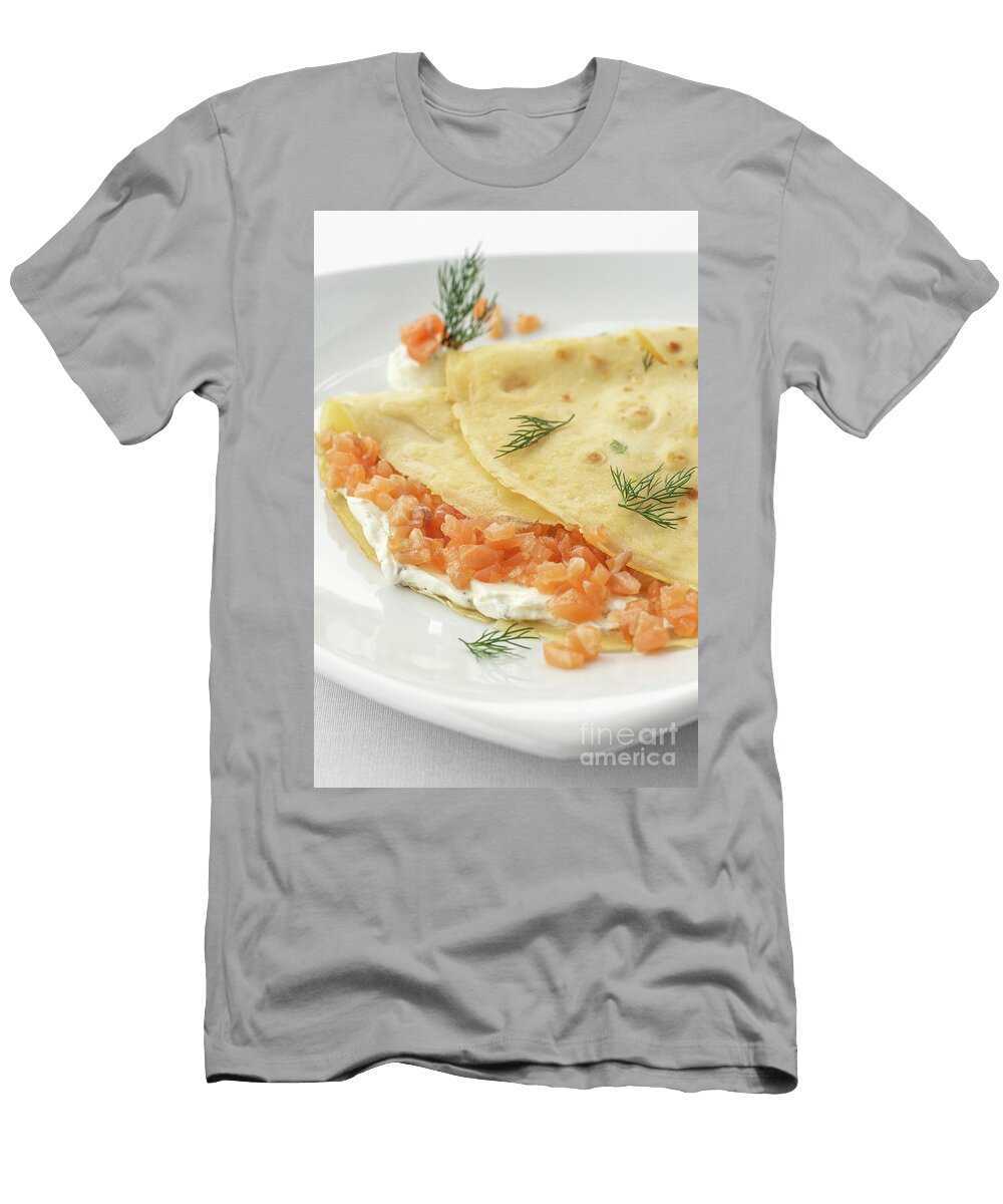 Smoked Salmon and Sour Cream Crepe Pancake on White Background Jm Travel Photography T-Shirt
