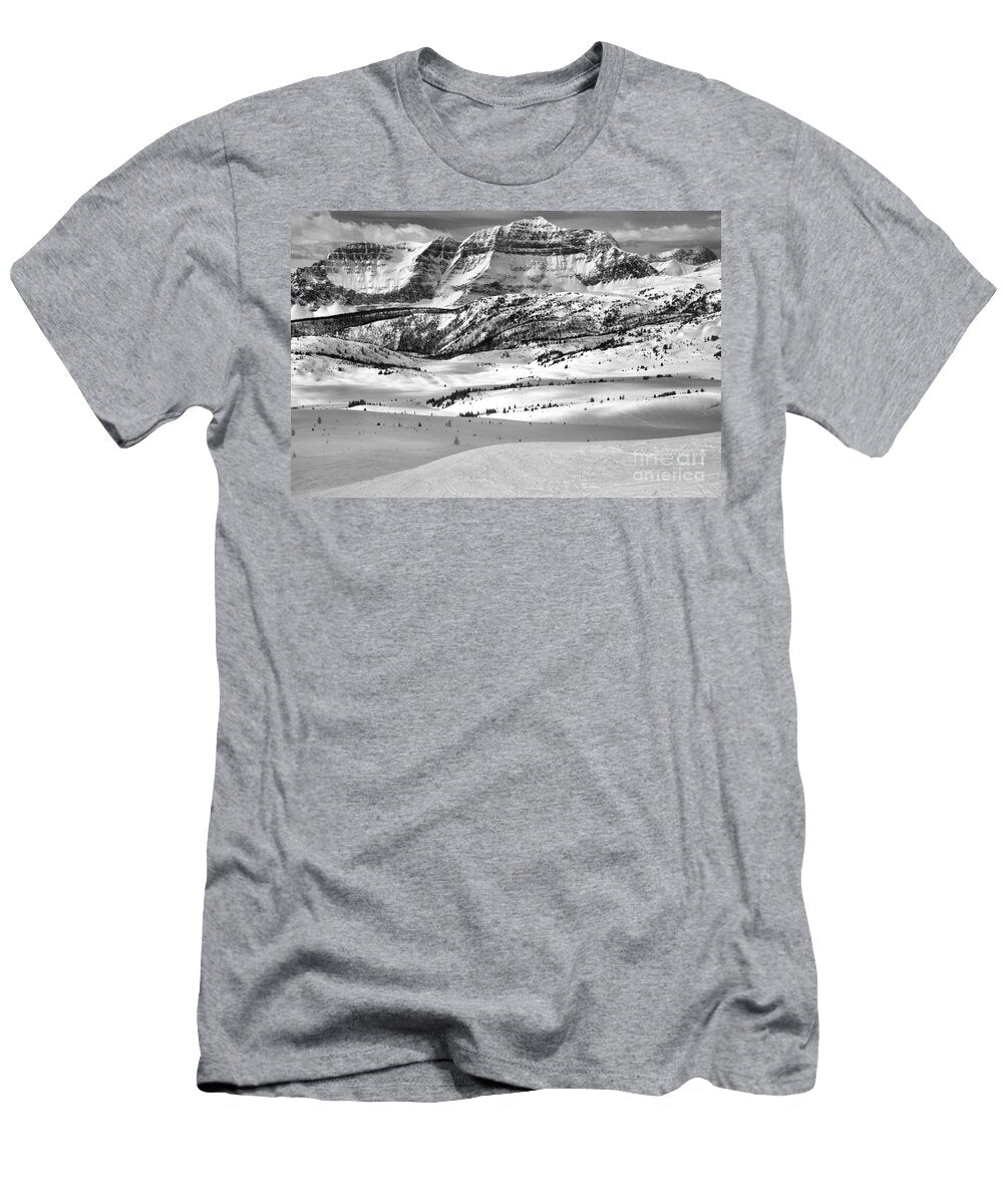 Snow Drifts At the Base of the Rockies Black and White Adam Jewell T-Shirt
