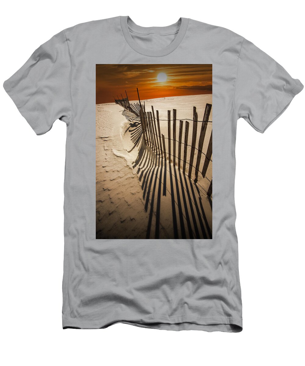 Snow Fence At Sunset Randall Nyhof T-Shirt