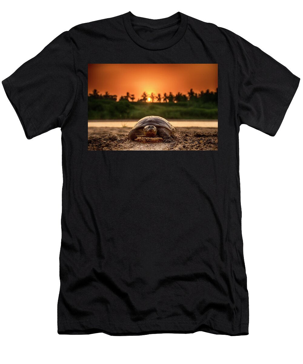 Softshell Turtle Walking on Sand At Sunset Photo Anjani Felis Images Natureplcom T-Shirt