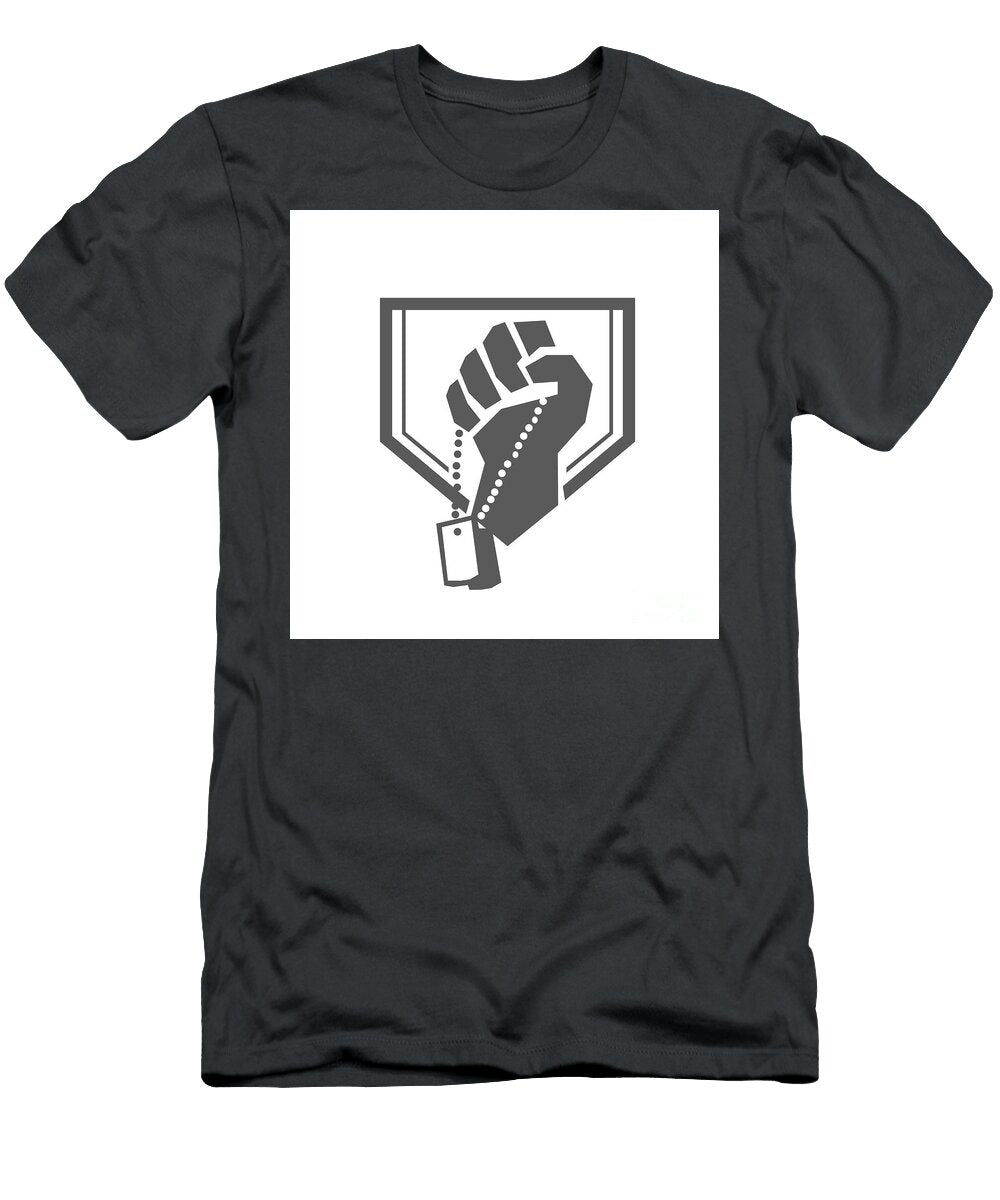 Soldier Hand Clutching Dogtag Crest Retro Aloysius Patrimonio T-Shirt