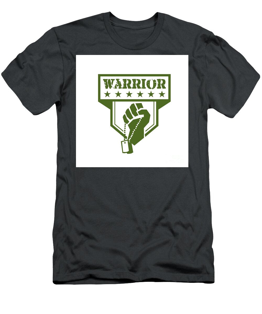 Soldier Hand Clutching Dogtag Warrior Crest Retro Aloysius Patrimonio T-Shirt