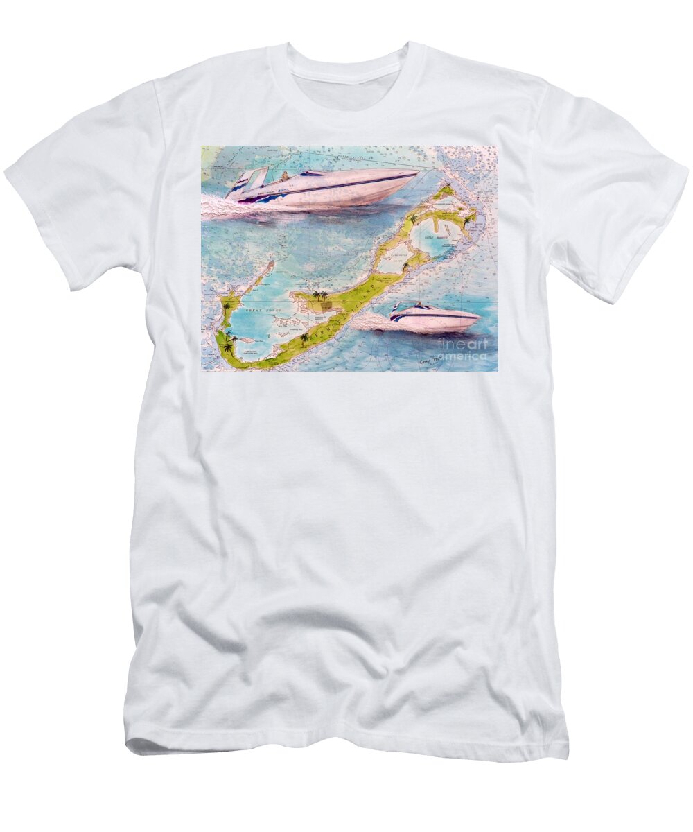Sonic Racing Boat Bermuda Nautical Chart Art Peek Cathy Peek T-Shirt