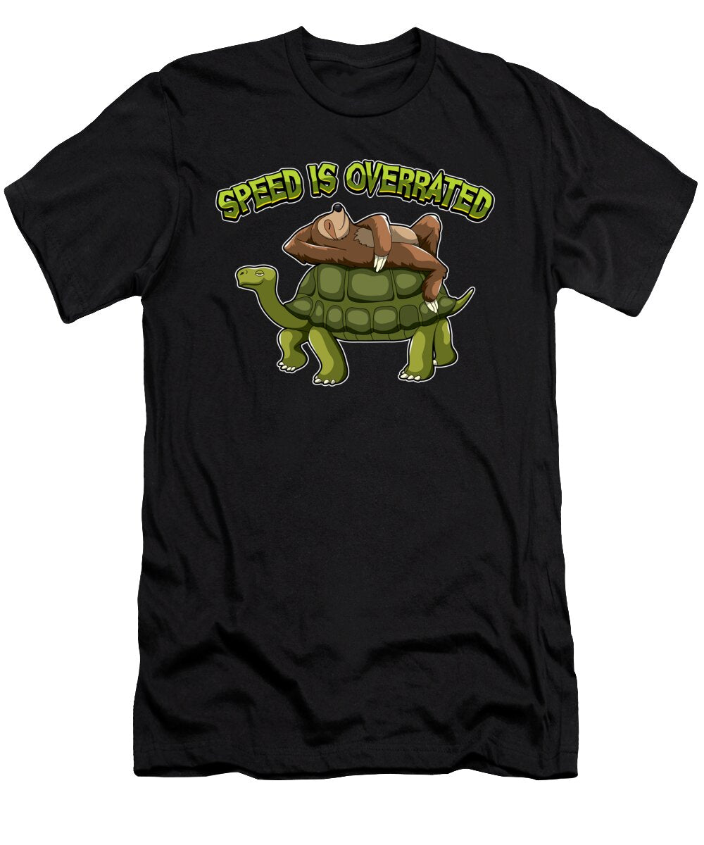 Speed Is Overrated Sloth Rides a Turtle Mister T-Shirt