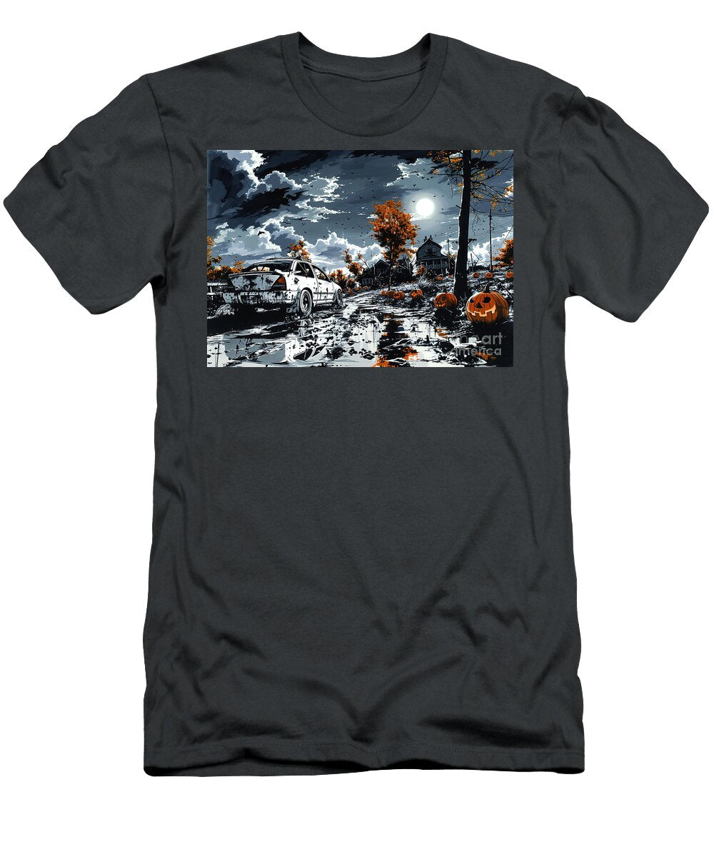 Spooky Halloween Night with Abandoned Chevrolet Sonic and Jack O Lanterns Clark Leffler T-Shirt
