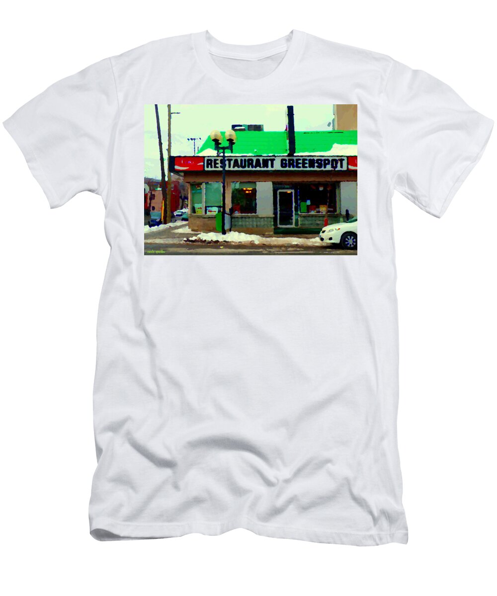 St Henri Restaurant Greenspot Hotdog Poutine Deli Notre Dame Montreal Urban Scenes Carole Spandau Carole Spandau T-Shirt