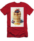 Stack of Fluffy Pancakes Topped with Berries and Maple Syrup Elena Veselova T-Shirt