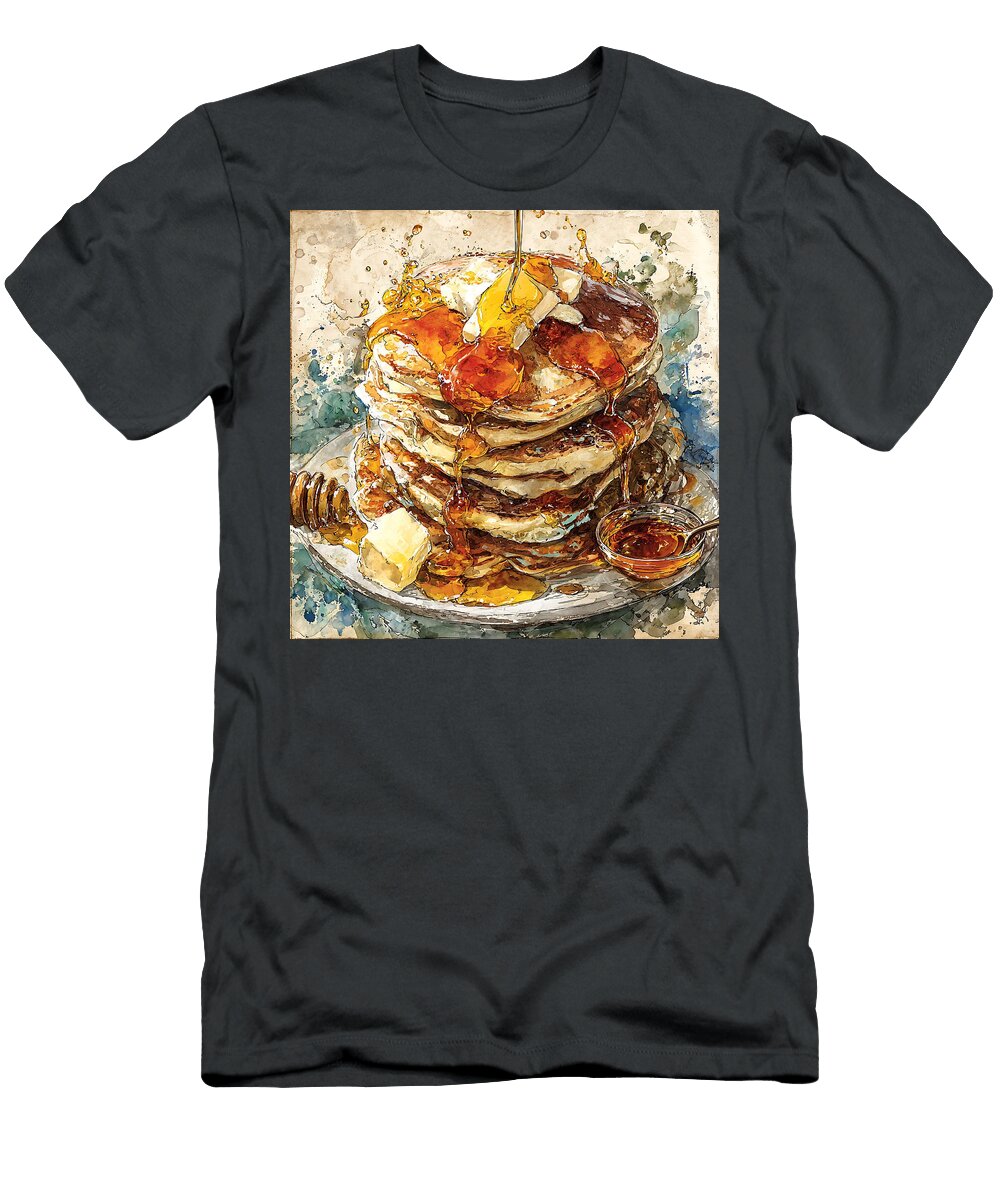 Stack of Pancakes with Honey Delicious Pancakes Sweet Breakfast Stack of Pancakes with Syrup and But Kari Goldfalse T-Shirt