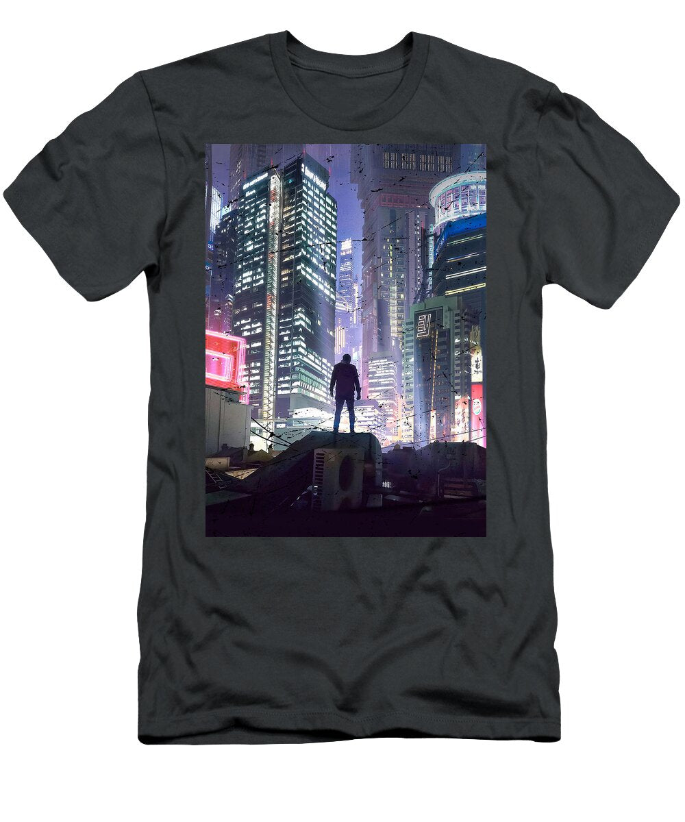 Stand in the Night of Cyberpunk Cyberpunk Art T-Shirt