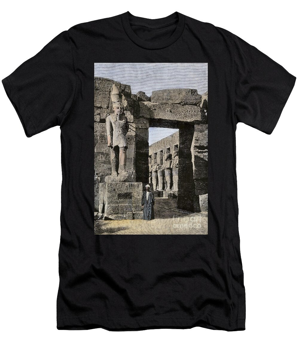 Statue of Pharaoh Ramses Iii Regne 1186 1154 Bc in the Ruins of His Funeral Temple in Medinet Habou Egypt Late 19th Century Lithograph From 19th Century Illustration American School T-Shirt