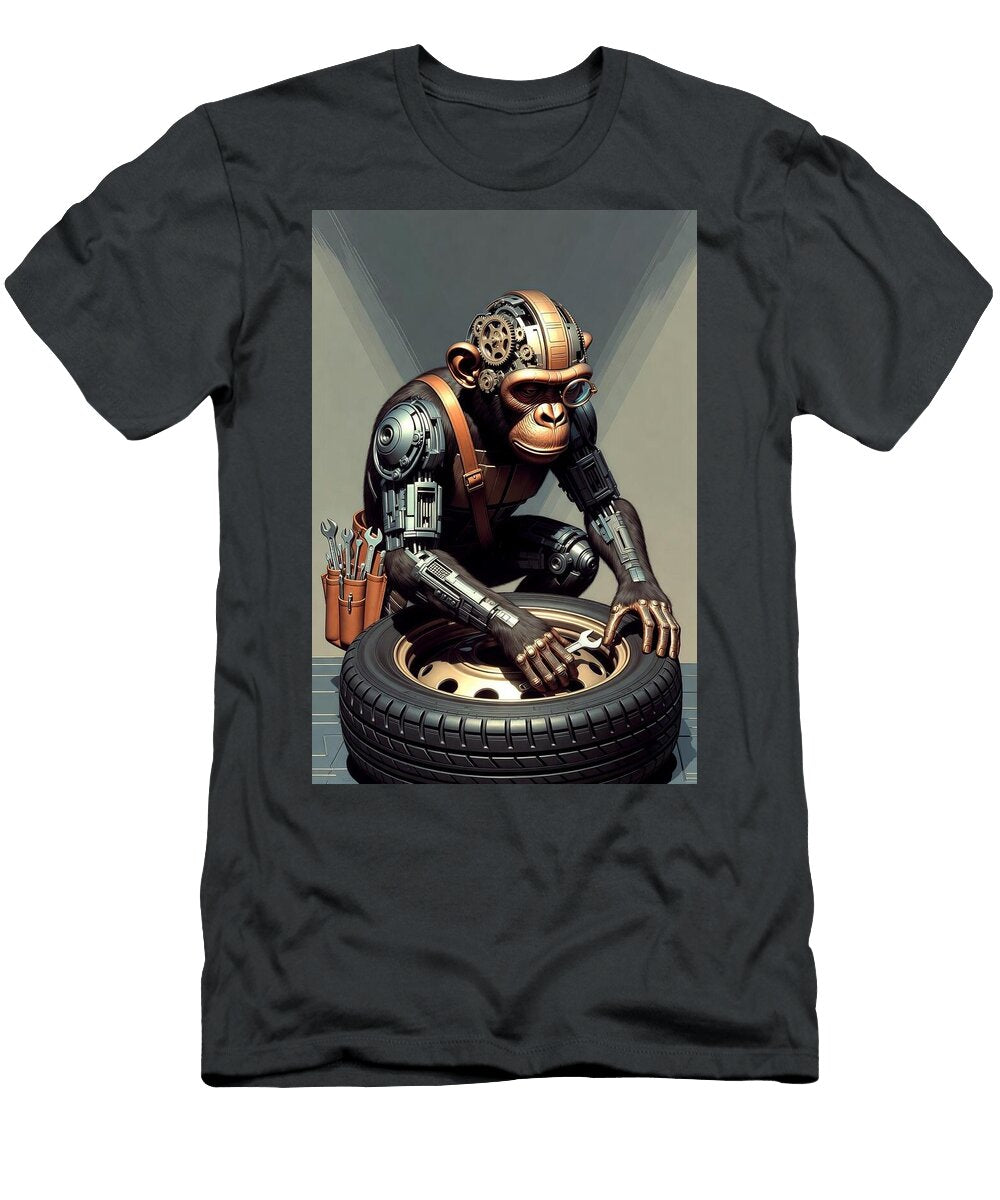 Steampunk Cyborg Monkey Repairing Tire Team of Monkeys T-Shirt