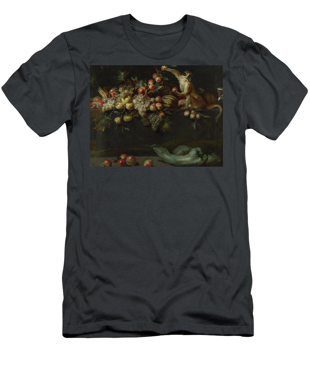 Still Life of Fruit and Vegetables with Two Monkeys Follower Jan Roos T-Shirt