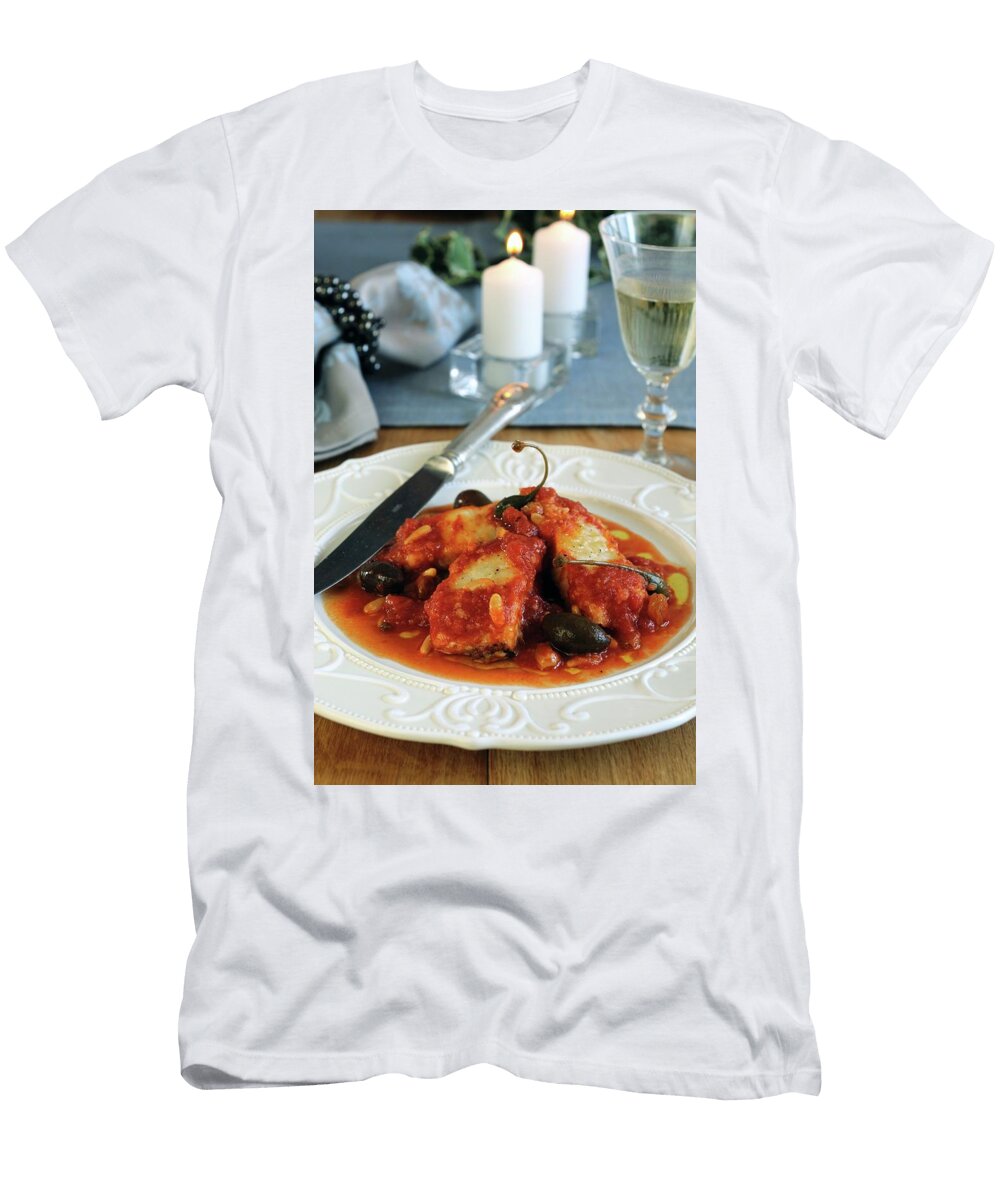 Stockfish in Tomato Sauce with Raisins Pine Nuts and Capers Mario Matassa T-Shirt