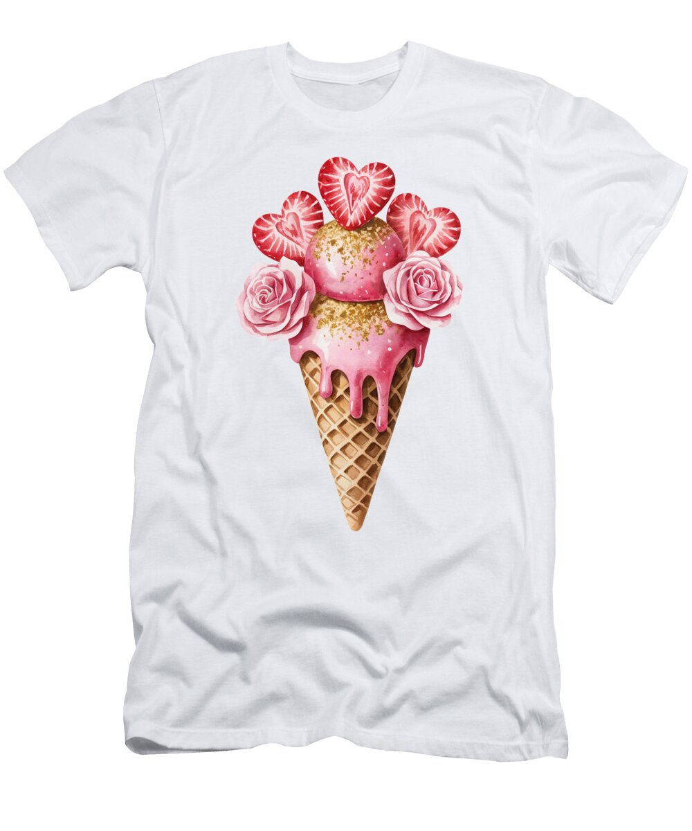 Strawberry Heart Ice Cream Cone Joanna Redesiuk T-Shirt