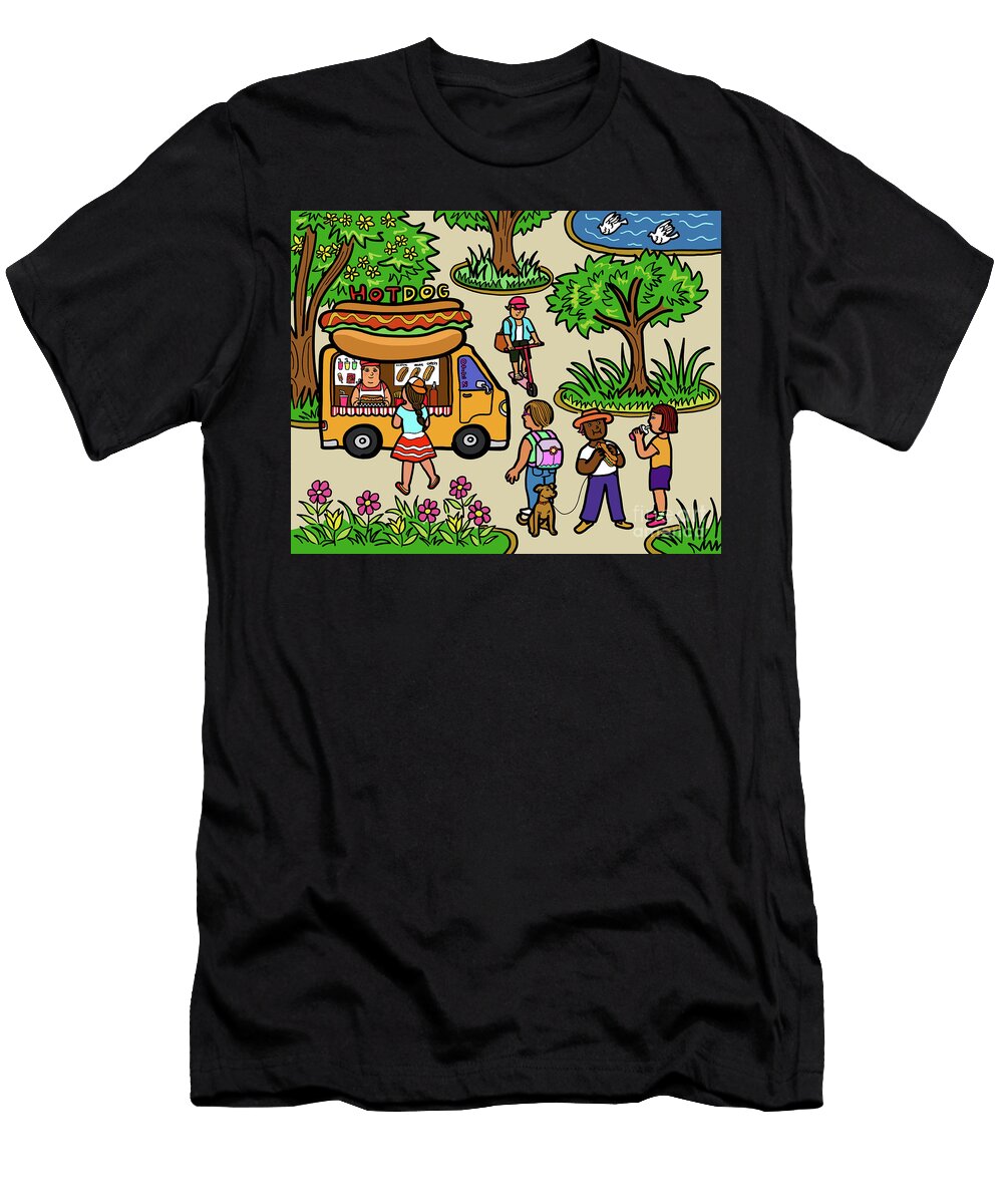 Street Food Truck Hot Dog Illustration Cartoon Drawing Nalidsa Sukprasert T-Shirt
