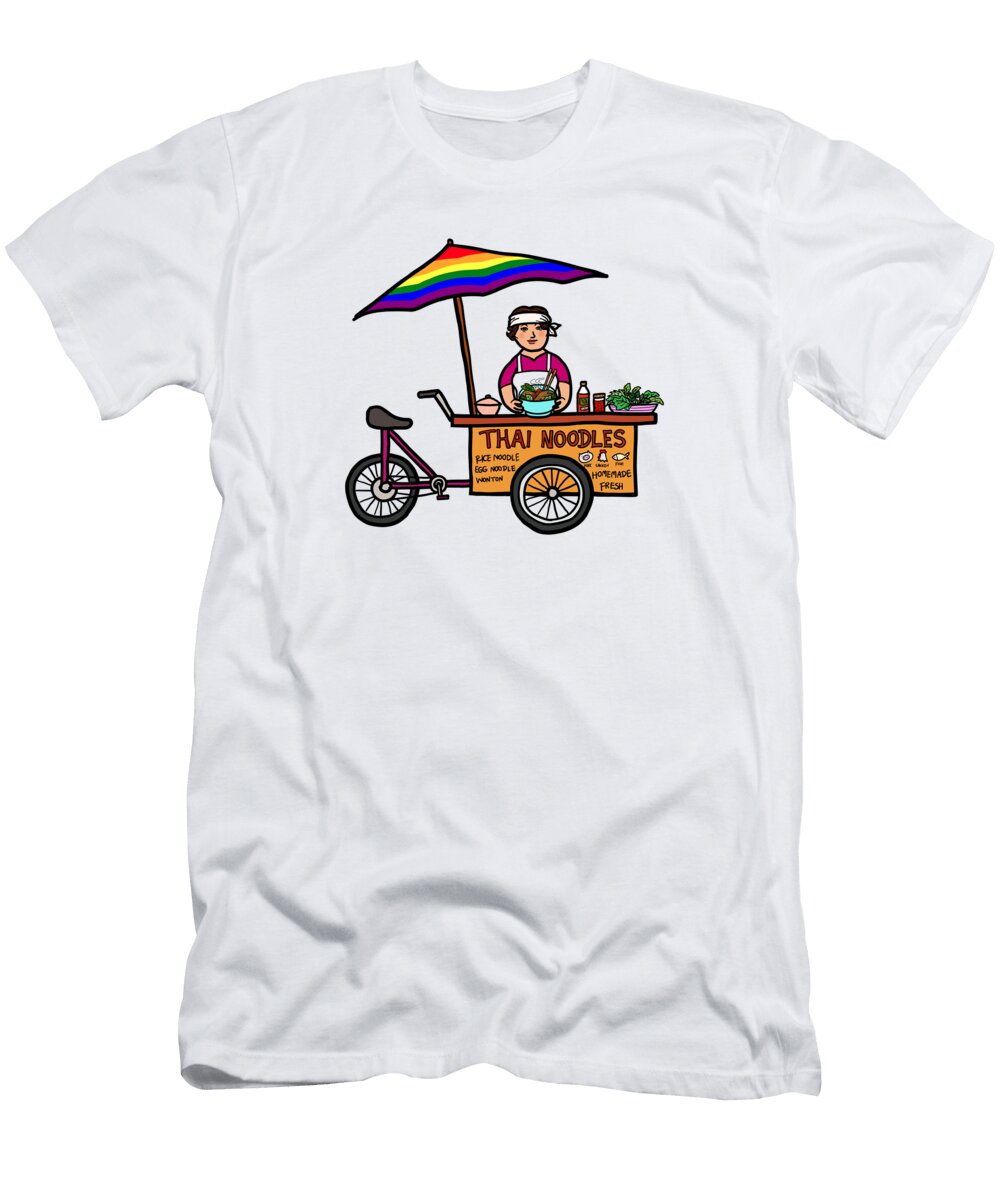 Street Food Vendor Selling Thai Noodle Gay Pride Lgbtq Asian Ou Nalidsa Sukprasert T-Shirt