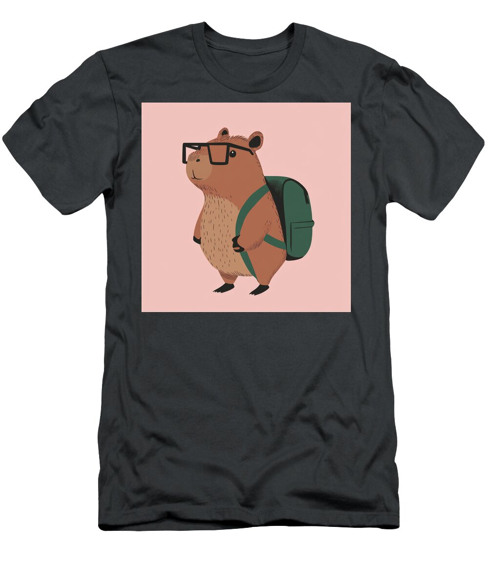 Studious Capybara with Glasses and Backpack Jodie Rosies T-Shirt