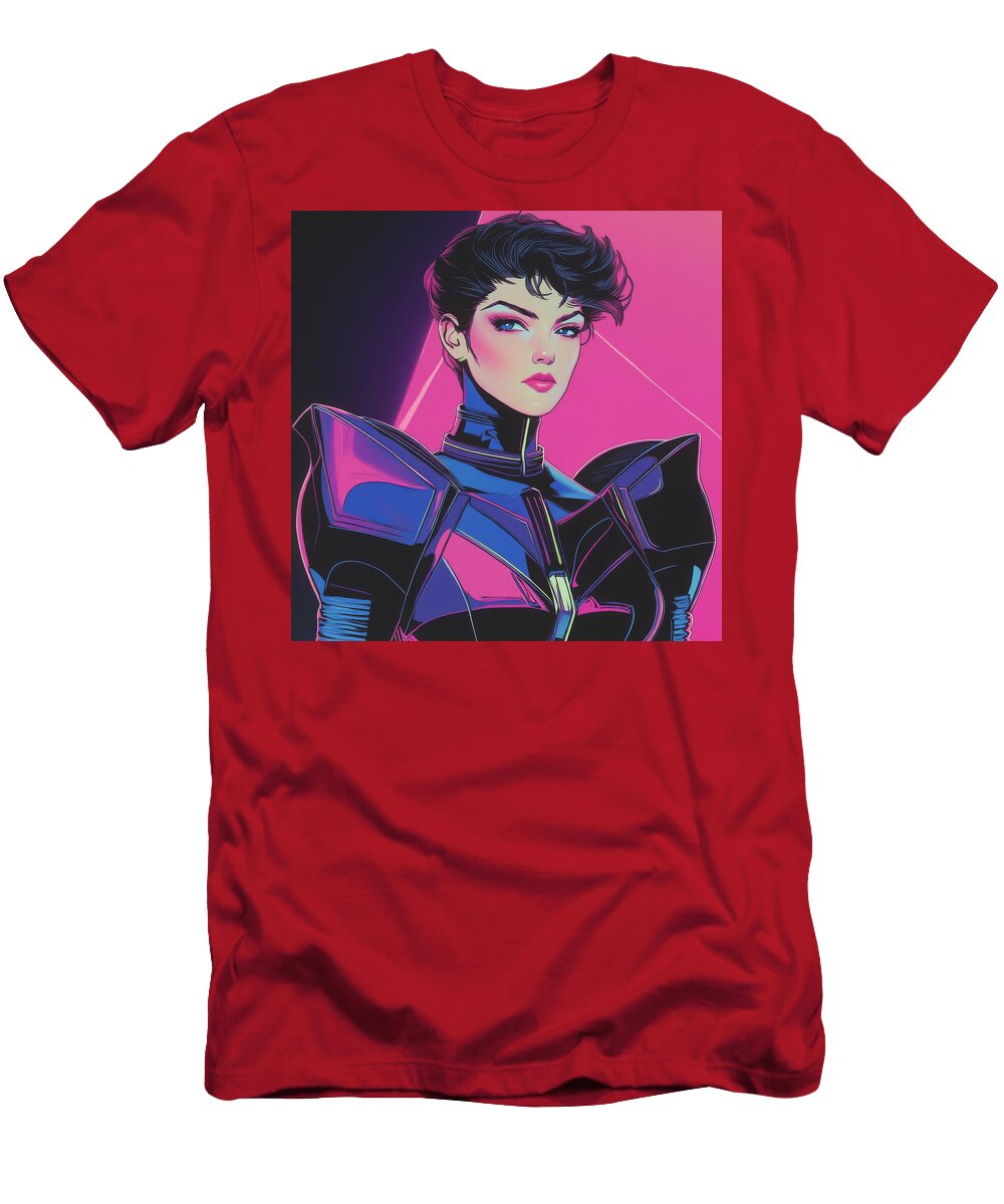 Stylish Woman with Short Hair Bold Makeup and Futuristic Attir Nicolaj Brinker T-Shirt