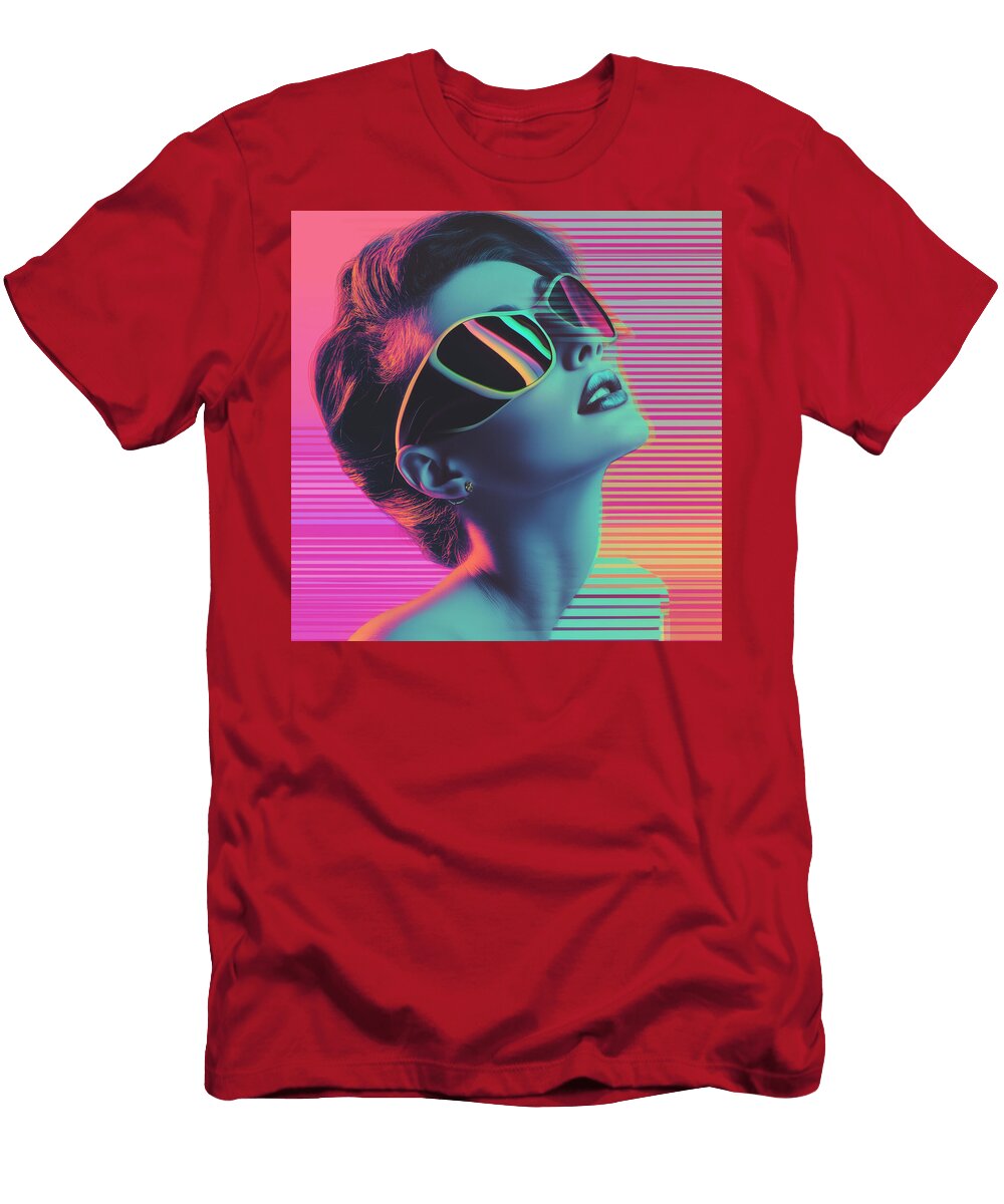 Stylish Woman with Sunglasses and Vibrant Neon Colors Sunila Weryal T-Shirt