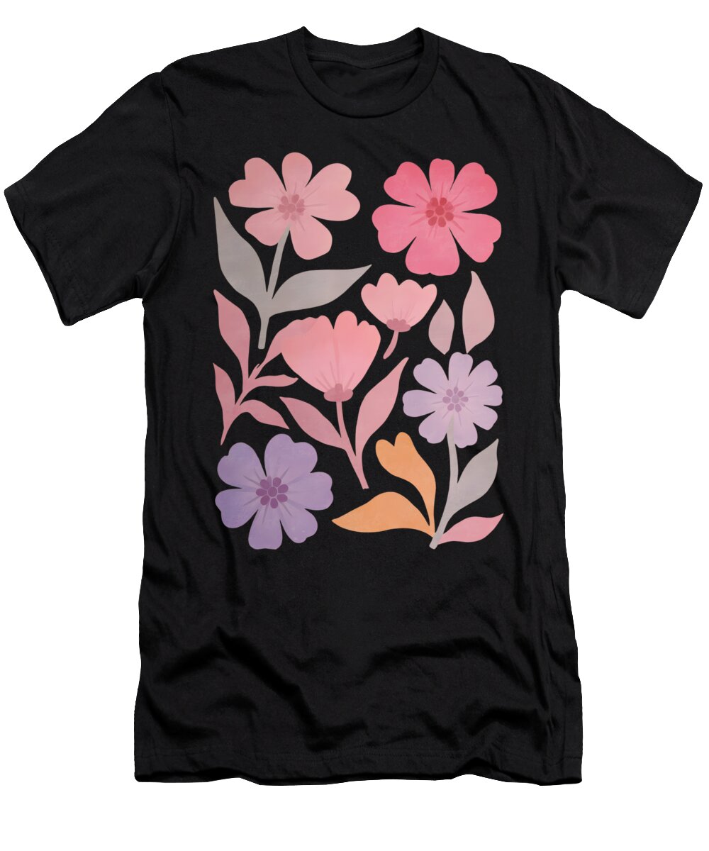 Stylized Floral Art Print Pink Purple Orange Flower Series Delicate Botanical Wall Decor Floral Mounir Khalfouf T-Shirt