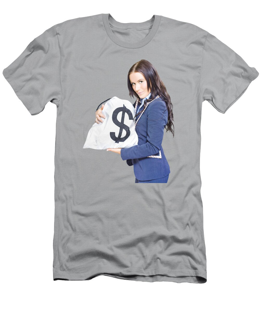 Successful Business Woman Holding Bags of Money Jorgo Photography T-Shirt