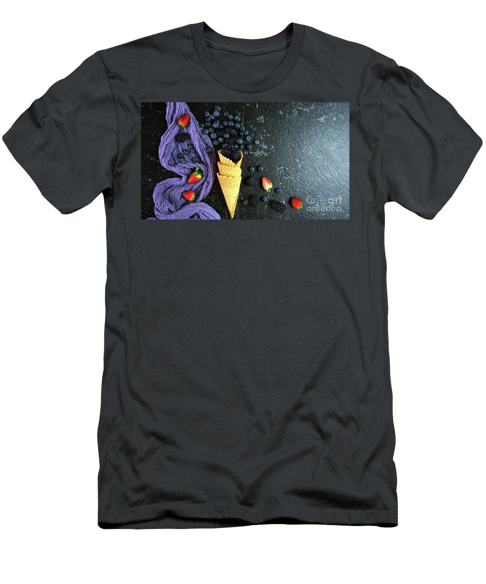 Summer Blueberries and Blackberries in Ice Cream Waffle Cone Milleflore Images T-Shirt