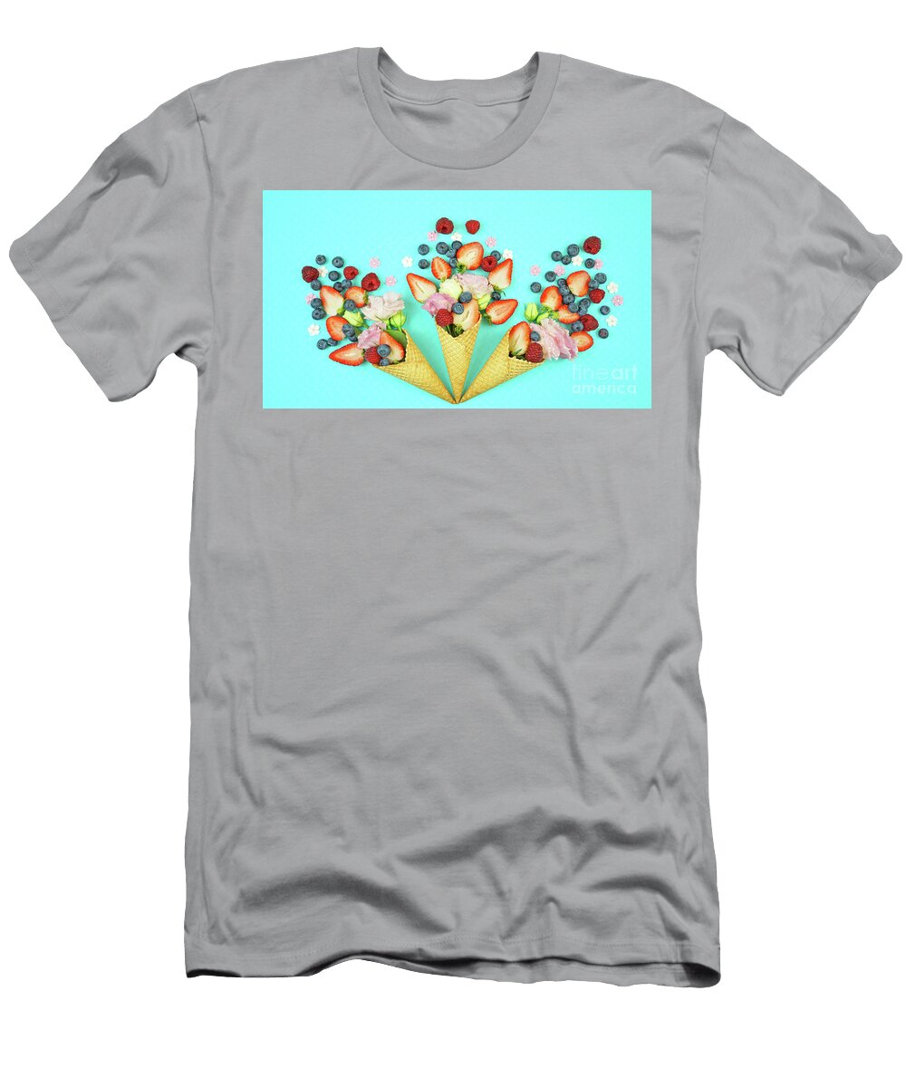 Summertime Concept with Ice Cream Cones Filled with Fruit Flowe Milleflore Images T-Shirt