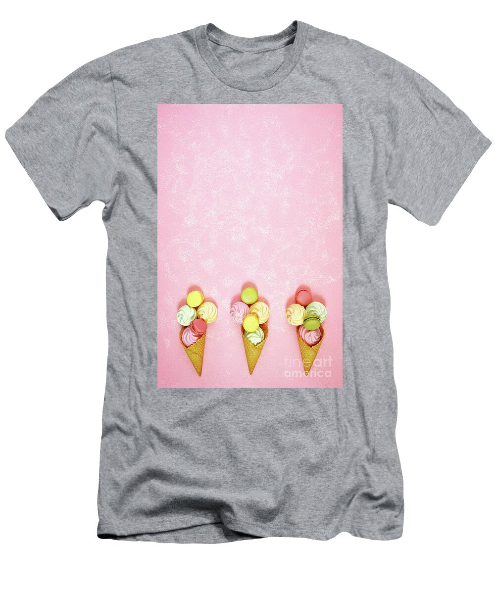 Summertime Decorated Border of Ice Cream Cones with Macarons and Meringues Milleflore Images T-Shirt