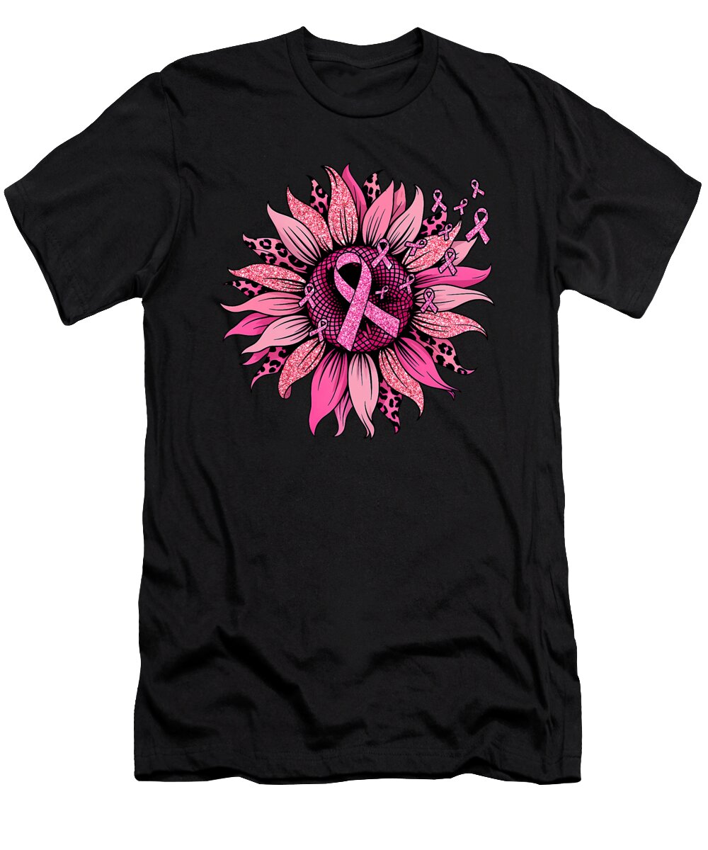 Sunflower Pink Ribbon Breast Cancer Awareness Natalie Lidford T-Shirt