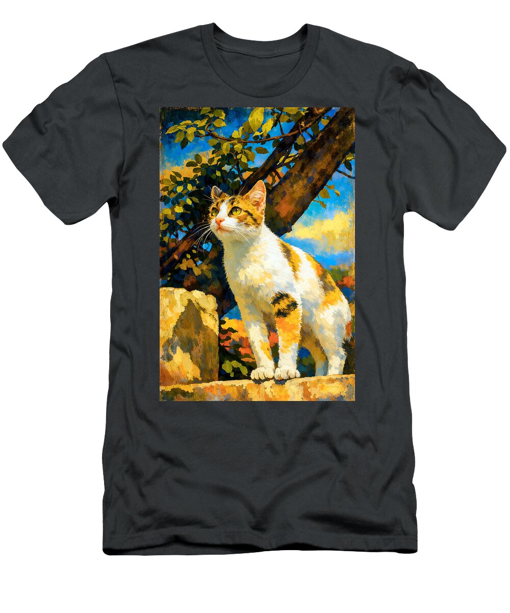 Sunlit Calico Cat on a Ledge Mario Zedog T-Shirt