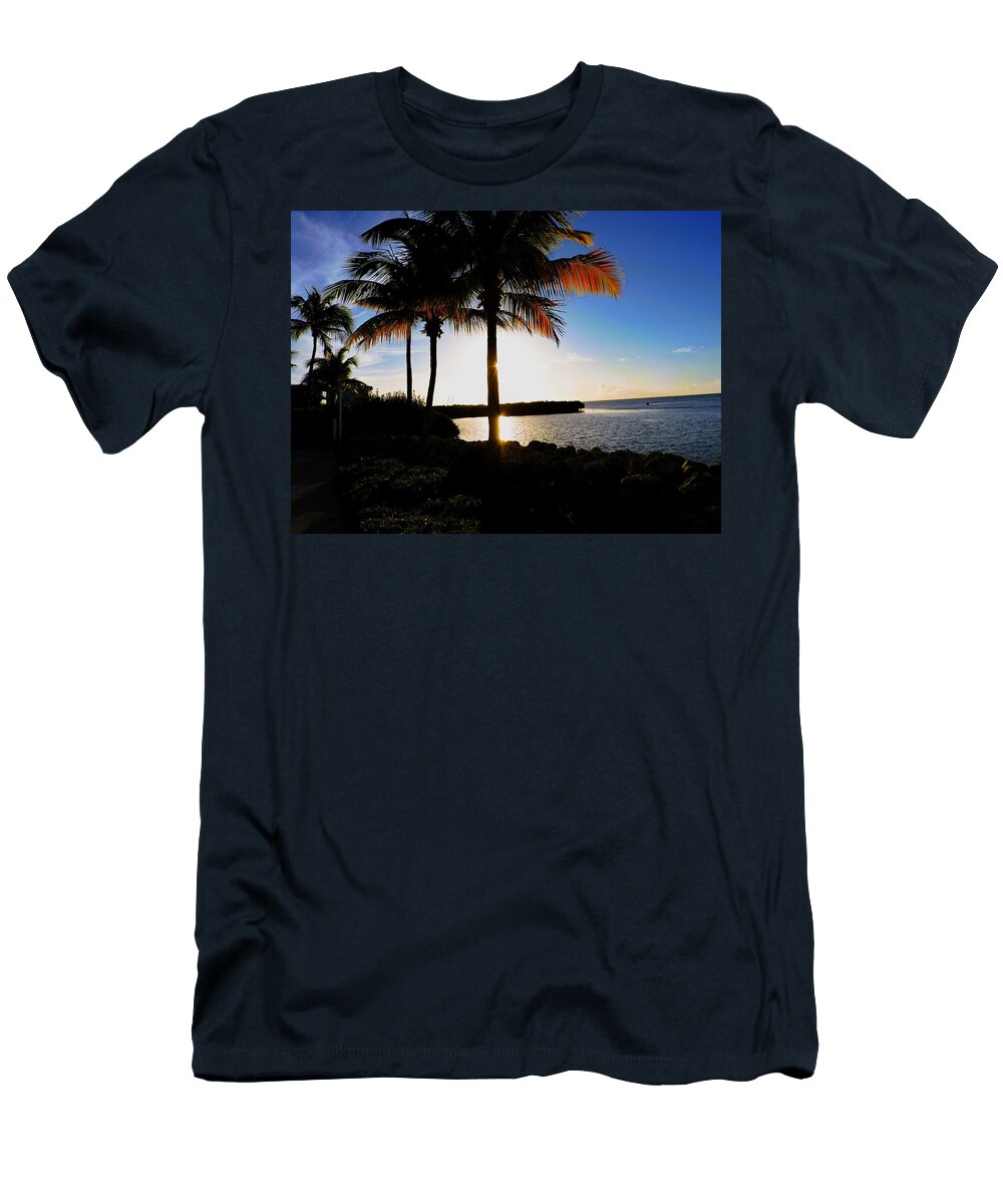 Sunset By the Palm Lined Shore Mario G Rivera T-Shirt