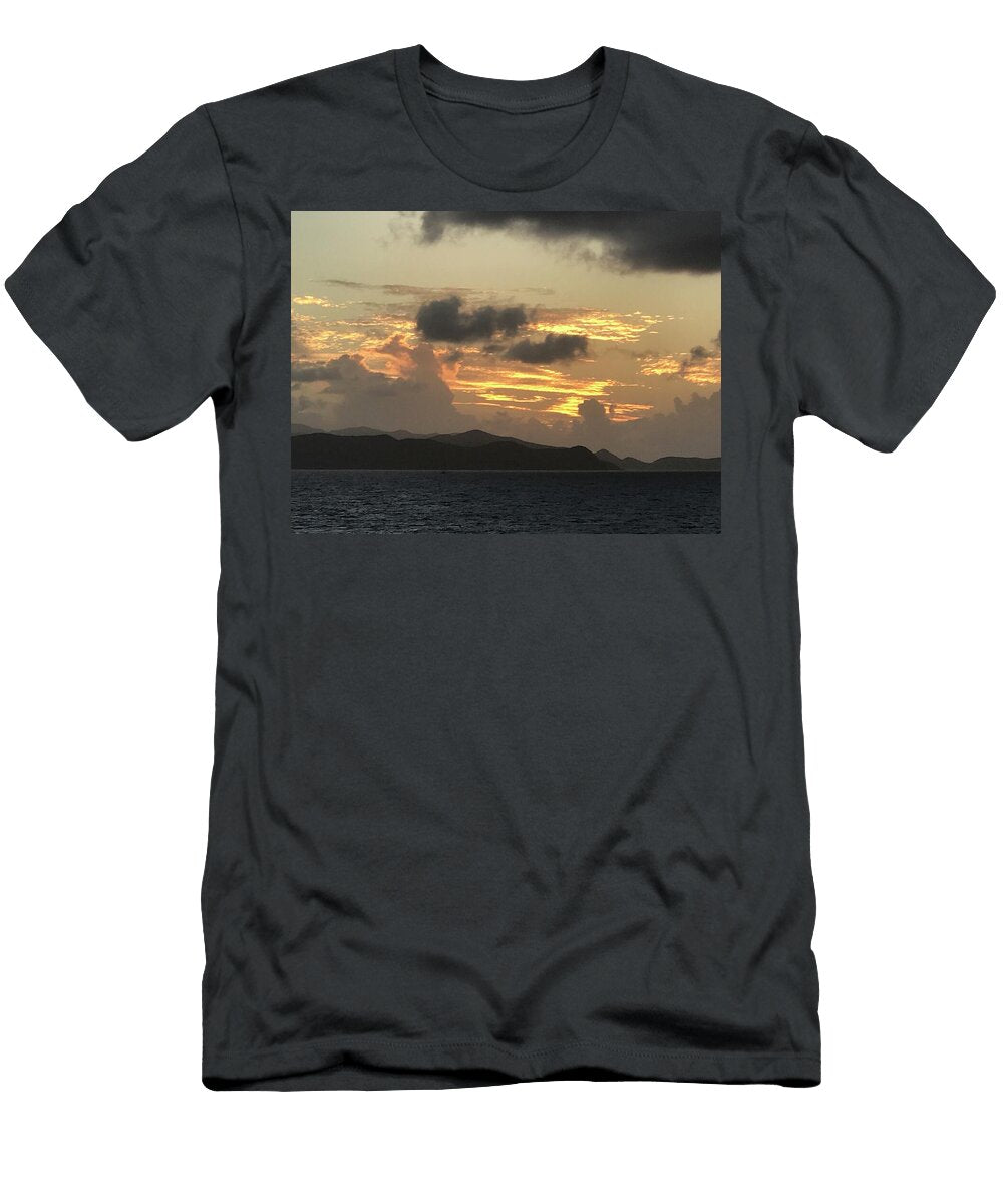 Sunset Over Tranquil Sea and Mountains LA Veta Kirby T-Shirt