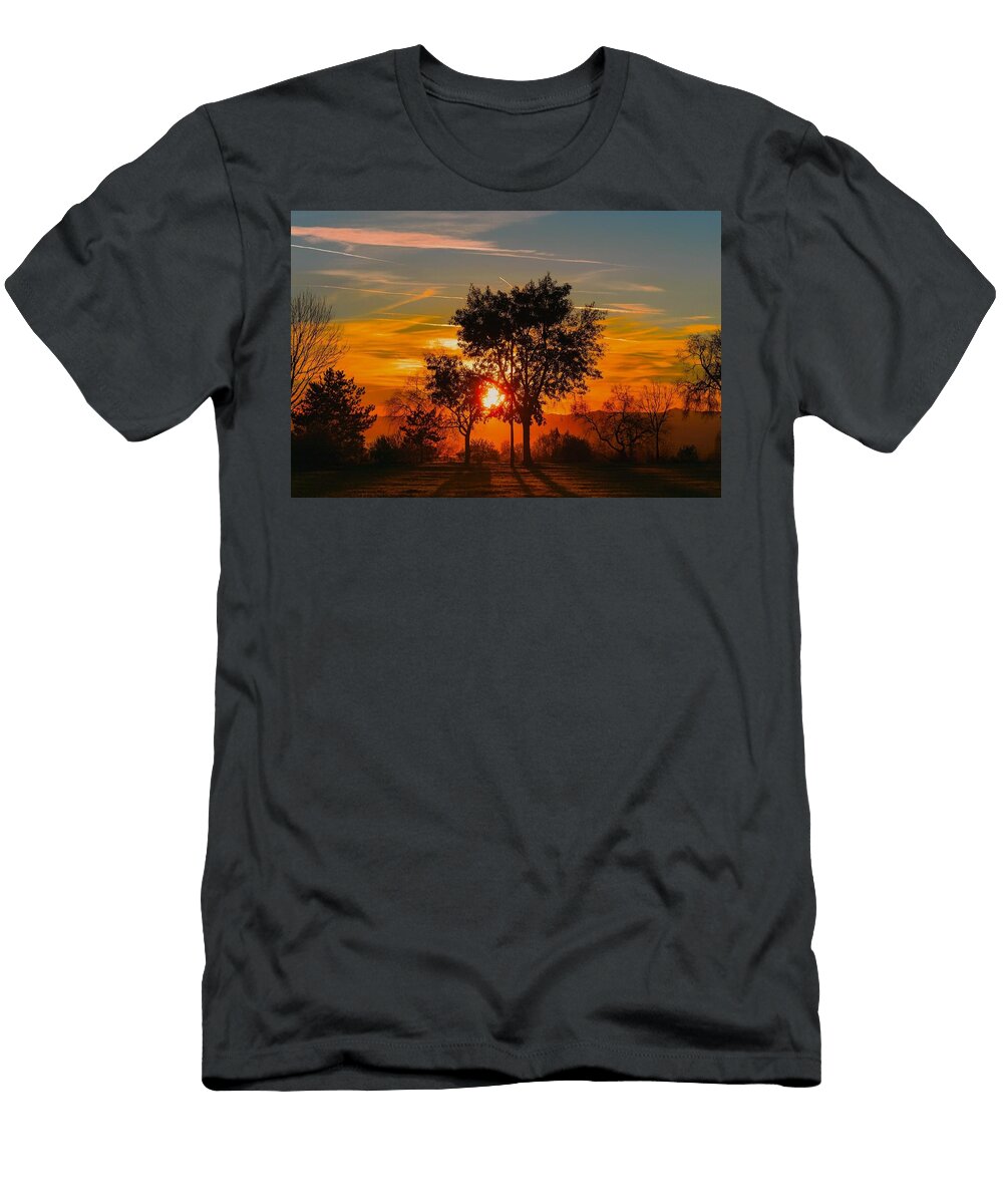 Sunset Through Silhouetted Trees Mario G Rivera T-Shirt