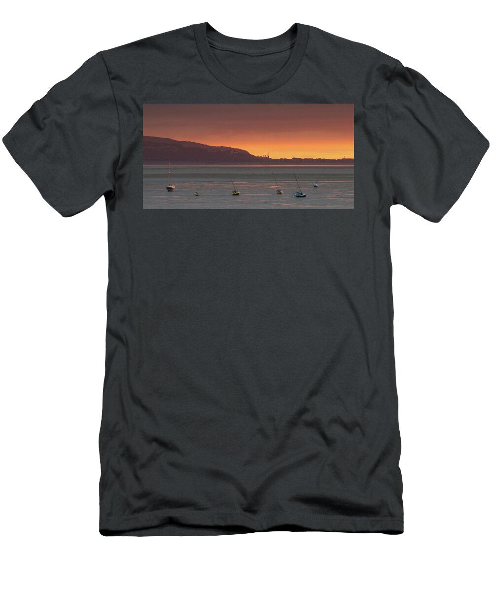 Sunset Yachts on West Kirby Shore Neon Light Photography T-Shirt