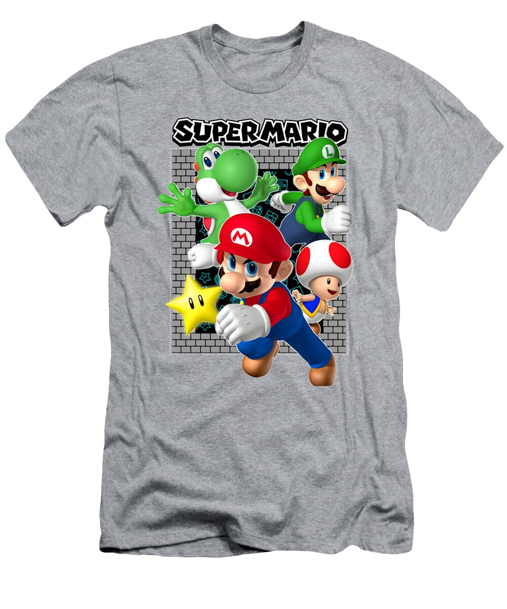 Super Mario Group Shot Framed in Brick Radak Roark T-Shirt