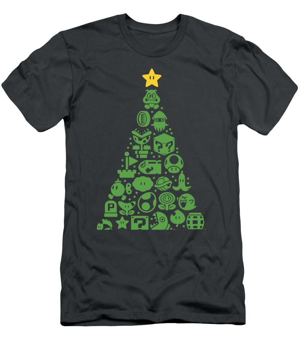 Super Mario Item Characters Christmas Tree Graphic Dexter Aaradh T-Shirt