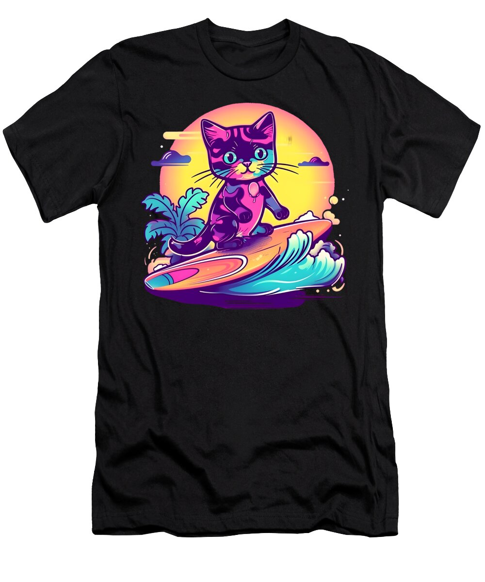 Surfing Cat Beach Vibes Sweet Birdie Studio T-Shirt
