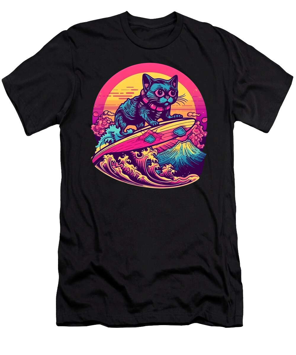 Surfing Cat in Sunset Sweet Birdie Studio T-Shirt