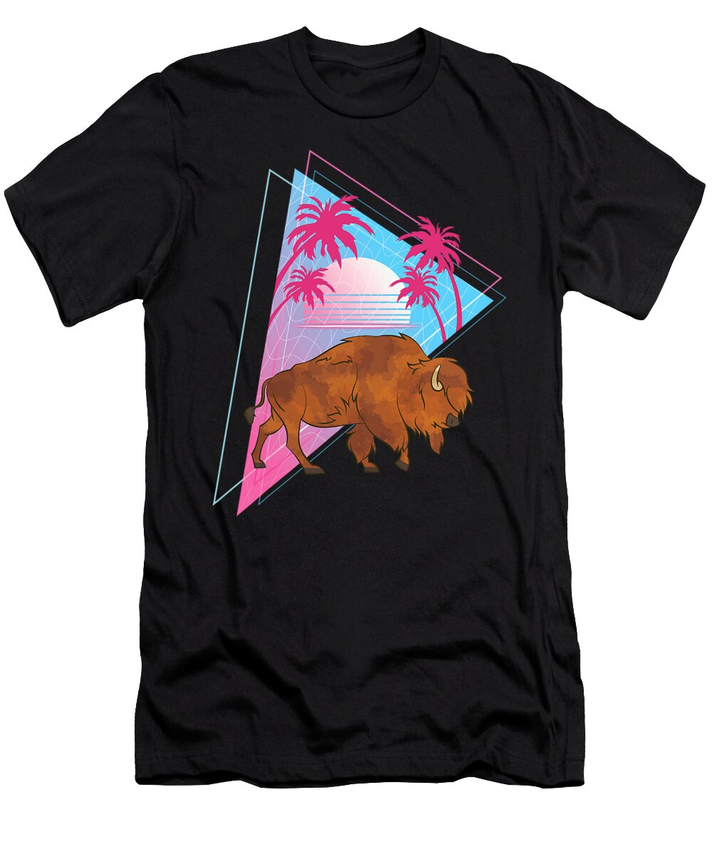 Synthwave American Bison Vaporwave Art Animal Maisie Jackson T-Shirt