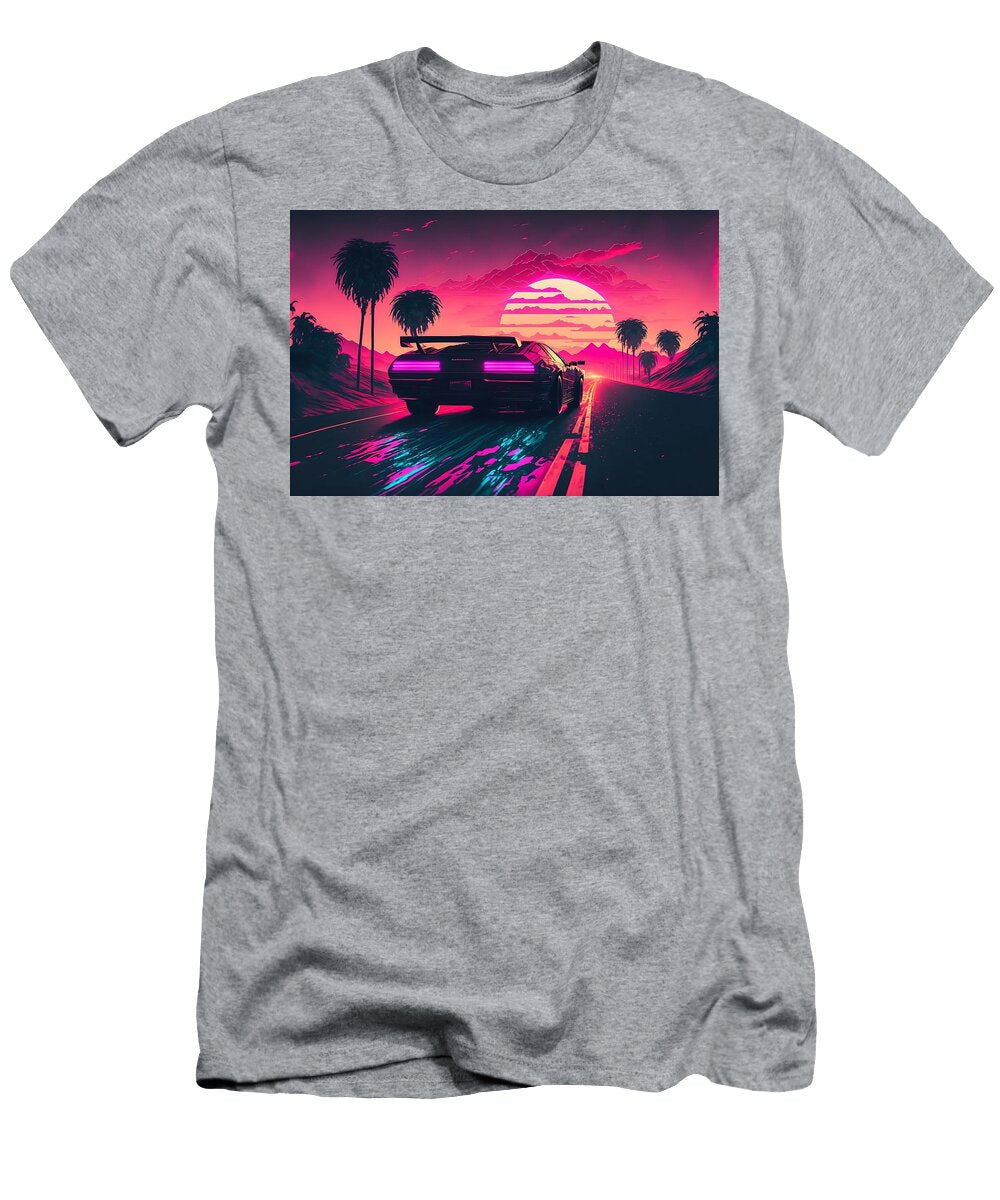 Synthwave Car Racing Into Sunset Hatless Luffy T-Shirt