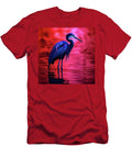 Synthwave Digital Fine Art Piece of an Exotic Cobalt Blue Egret on Red Paper 4 Kurt Heppke T-Shirt