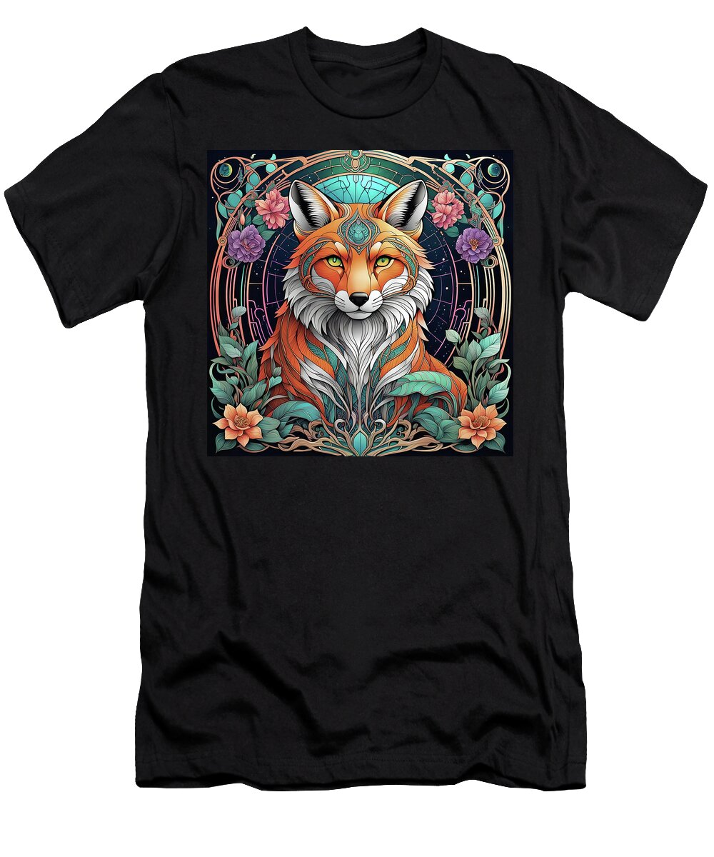 Synthwave Fox a Fusion of Futuristic Elegance and Art Nouveau Charm Dujuan Robertson T-Shirt