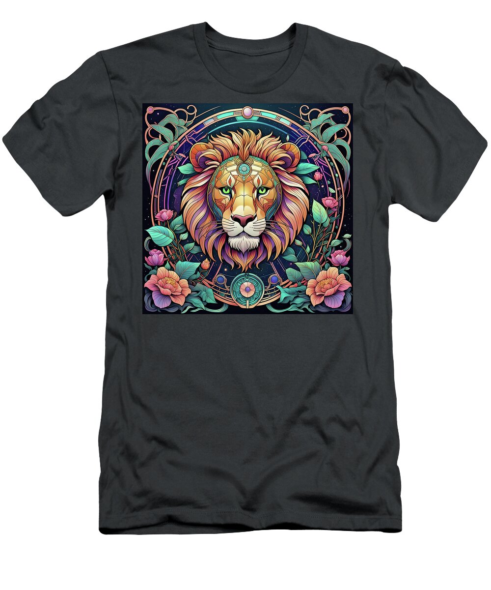 Synthwave Lion a Fusion of Futuristic and Art Nouveau Majesty Dujuan Robertson T-Shirt
