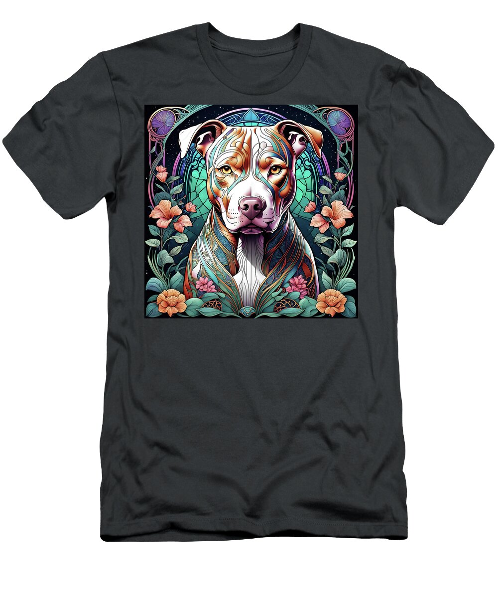 Synthwave Pitbull a Fusion of Futuristic and Art Nouveau Grace Dujuan Robertson T-Shirt