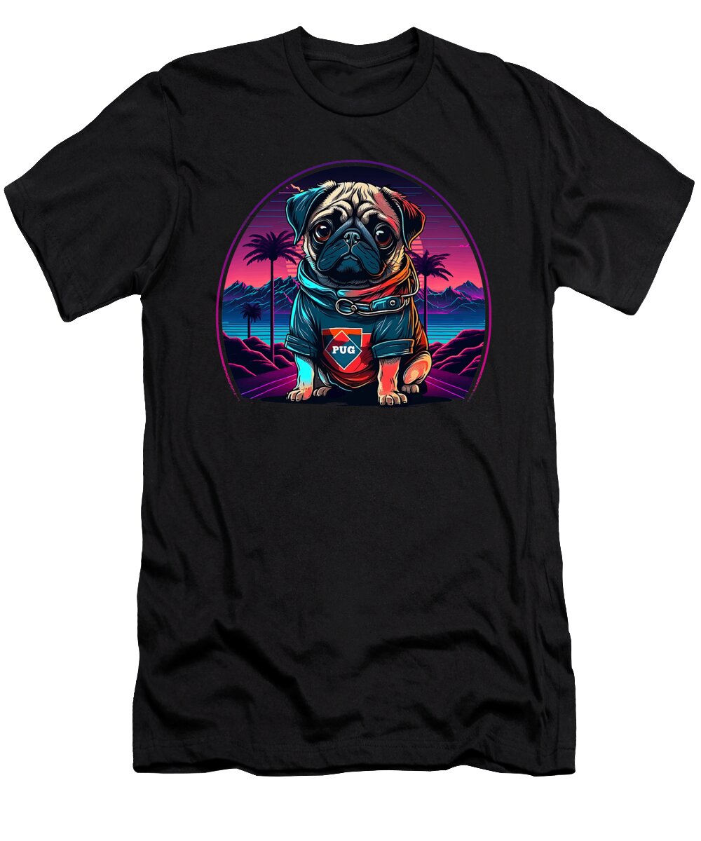 Synthwave Pug Retrowave Colorful Retro 80s Dog Graphic Art Dhbubble T-Shirt