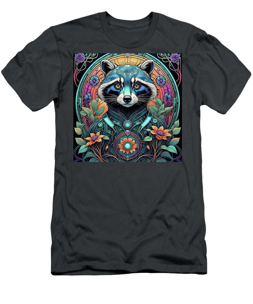 Synthwave Raccoon a Fusion of Futuristic and Art Nouveau Elegance Dujuan Robertson T-Shirt