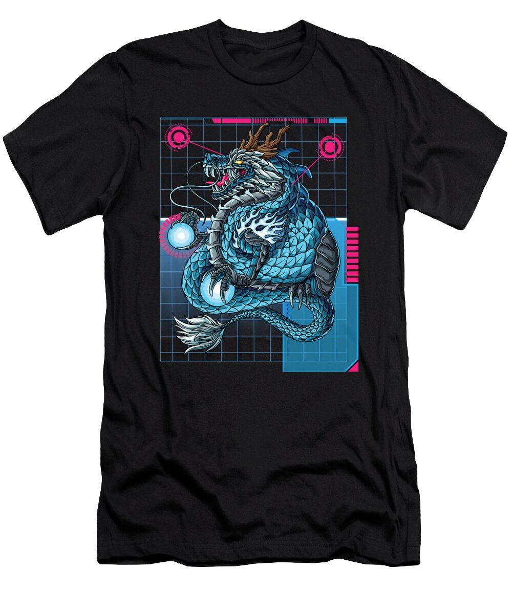 Synthwave Retro Dragon Music 80s Moon T-Shirt